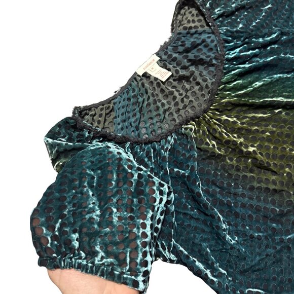 Sundance Sheer Velvet Burnout Polka Dot Blouse – Blue Green Ombre, Size M - Picture 9 of 11